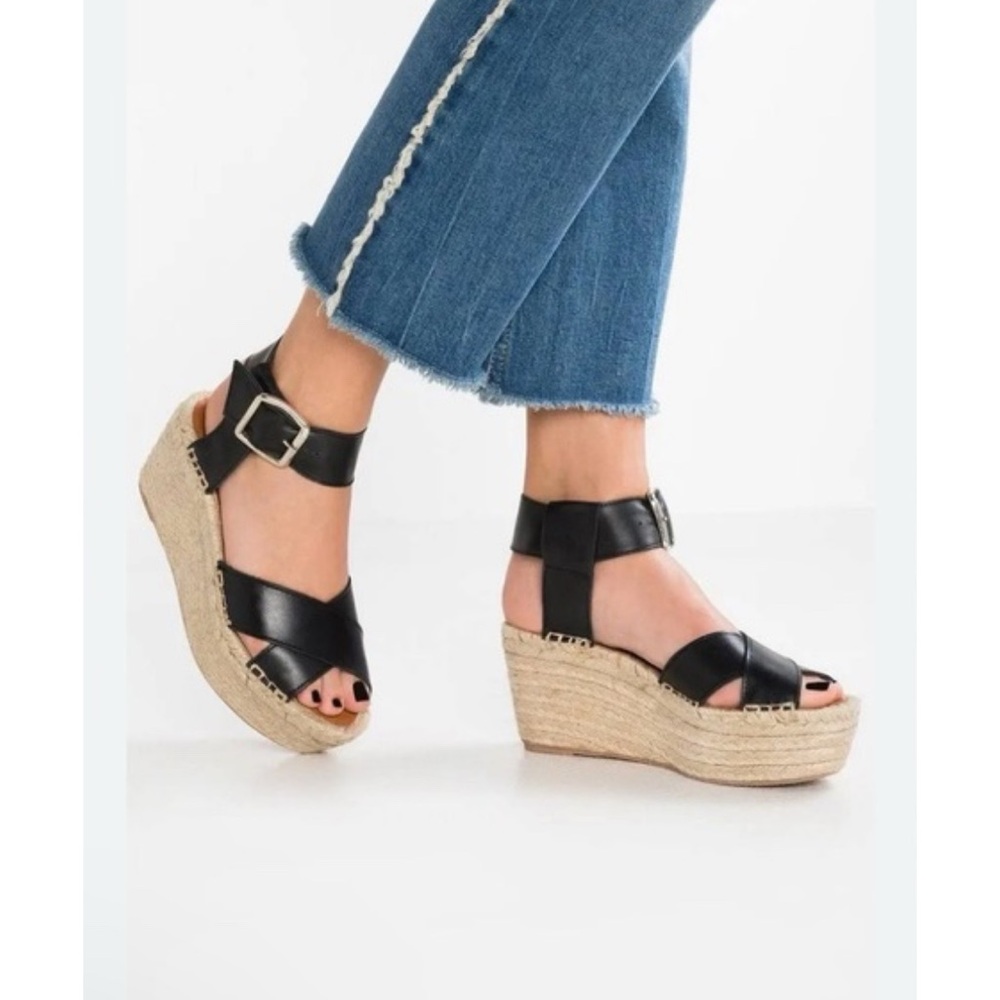 Coach Espadrille Wedges Primrose Raffia Leather Sandals Size 8.5 Women